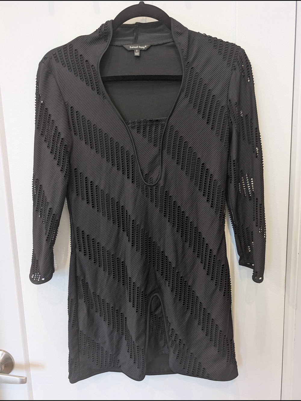 Samuel Dong Black Knit Top with Scoop Neck